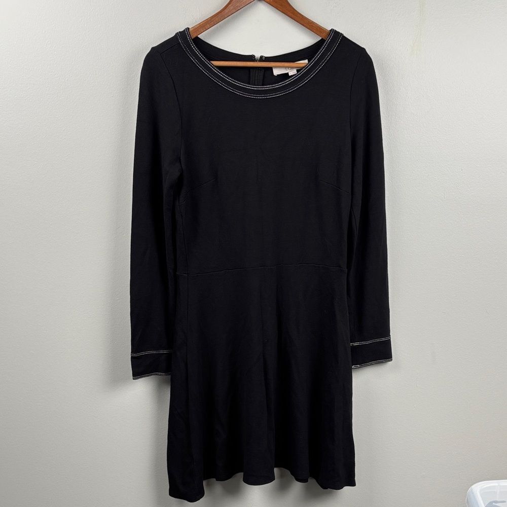 LOFT Elegant Black Long Sleeve Dress size 6 office party embroidery